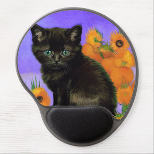 Van Gogh Black Kitten with Sunflowers Gel Mouse Pad