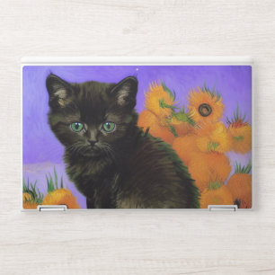Van Gogh Black Kitten with Sunflowers HP Laptop Skin