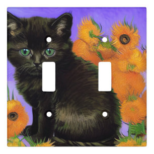 Van Gogh Black Kitten with Sunflowers Light Switch Cover