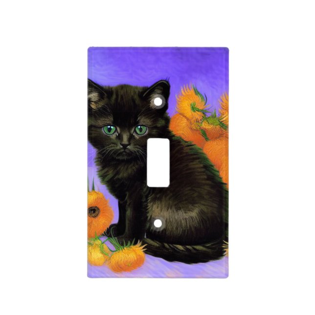 Van Gogh Black Kitten with Sunflowers Light Switch Cover (Front)