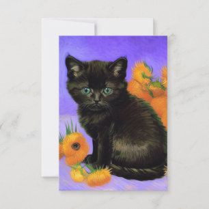Van Gogh Black Kitten with Sunflowers RSVP Card