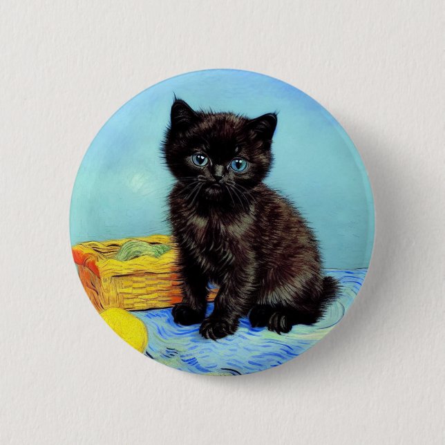 Van Gogh Black Kitten with Yarn Button (Front)