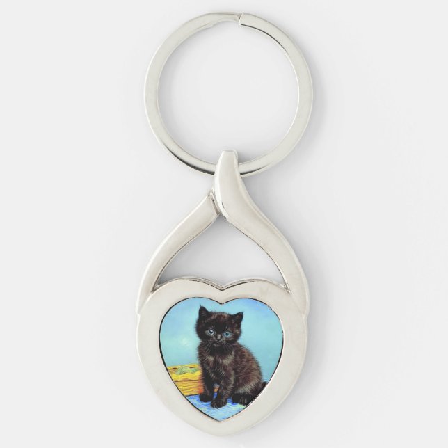 Van Gogh Black Kitten with Yarn Keychain (Front)