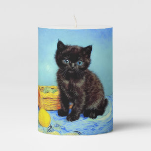 Van Gogh Black Kitten with Yarn Pillar Candle