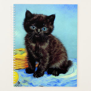 Van Gogh Black Kitten with Yarn Planner