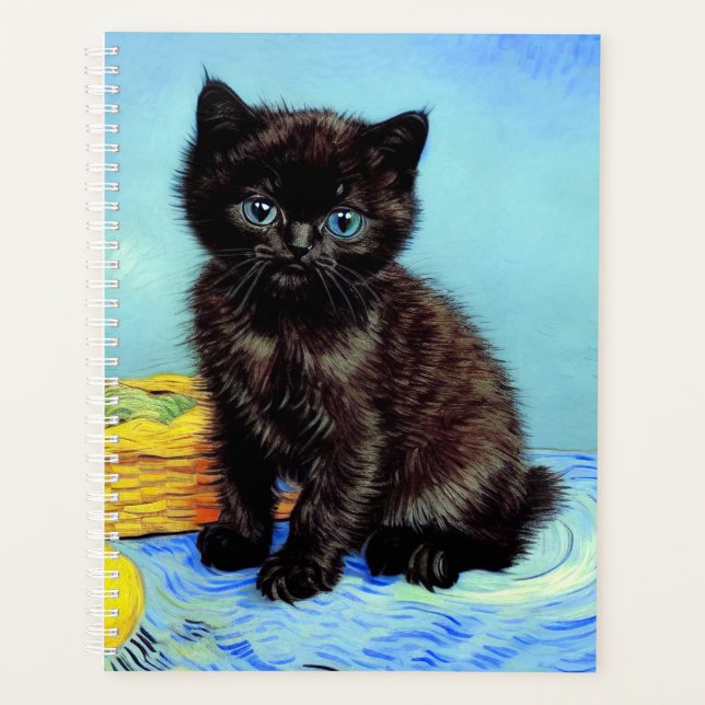 Van Gogh Black Kitten with Yarn Planner (Front)