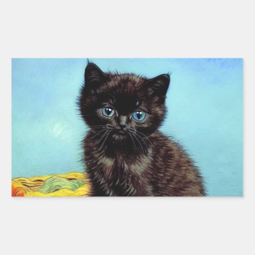 Van Gogh Black Kitten with Yarn Rectangular Sticker