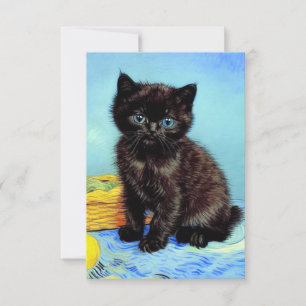 Van Gogh Black Kitten with Yarn RSVP Card