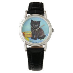 Van Gogh Black Kitten with Yarn Watch