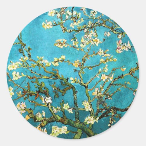 Van Gogh Blossoming Almond Tree Fine Art Classic Round Sticker