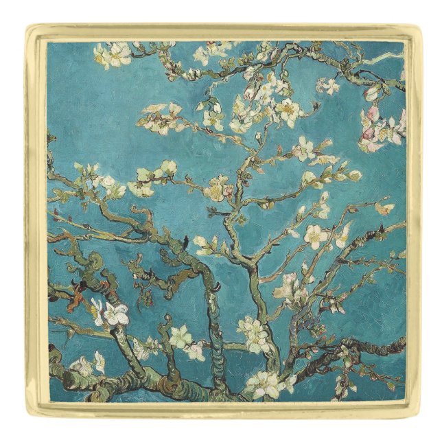Van Gogh - Blossoming Almond Tree Gold Finish Lapel Pin (Front)