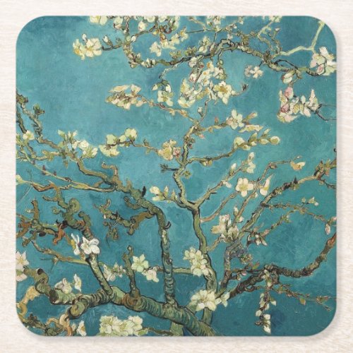 Van Gogh _ Blossoming Almond Tree Square Paper Coaster