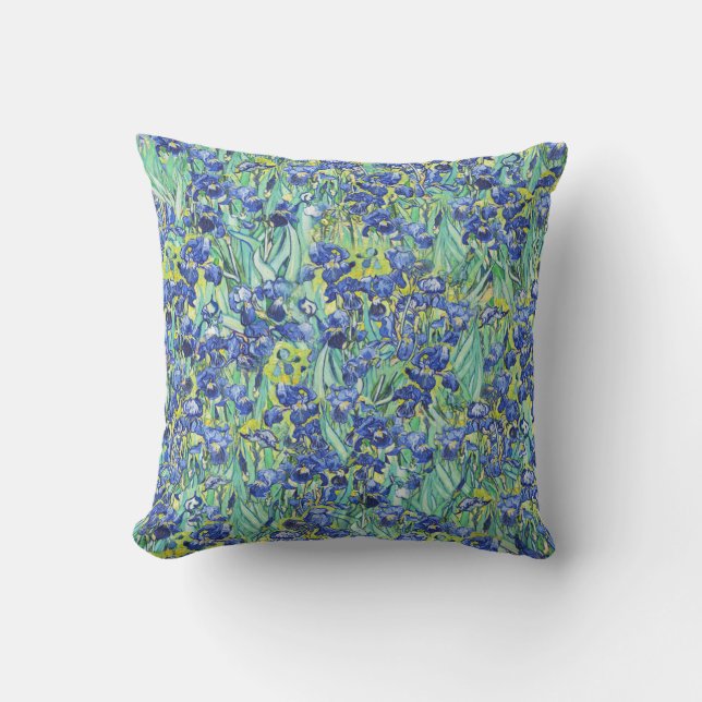 Van Gogh Blue Irises Floral Pattern Throw Pillow (Front)