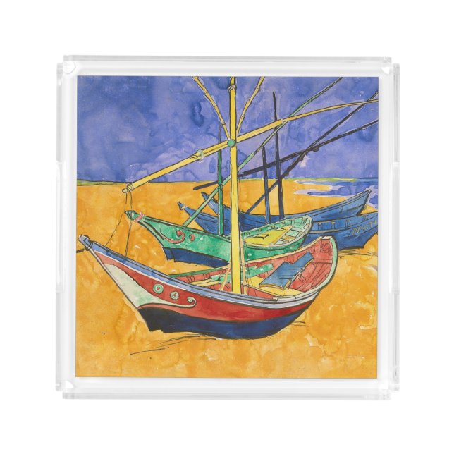 Van Gogh Boats Impressionism Beach Acrylic Tray (Front)