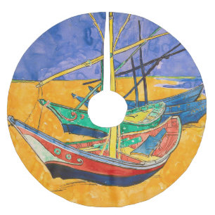 Van Gogh Boats Impressionism Beach Brushed Polyester Tree Skirt