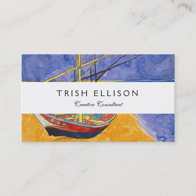 Van Gogh Boats Impressionism Beach Business Card (Front)