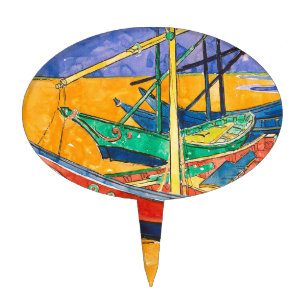 Van Gogh Boats Impressionism Beach Cake Topper