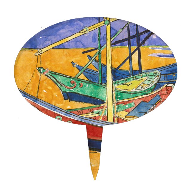 Van Gogh Boats Impressionism Beach Cake Topper (Front)
