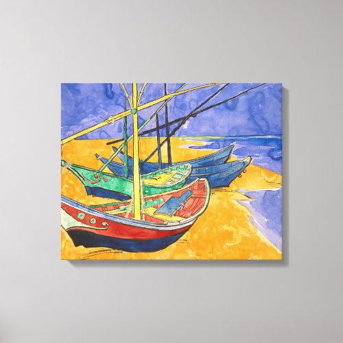 Van Gogh Boats Impressionism Beach Canvas Print