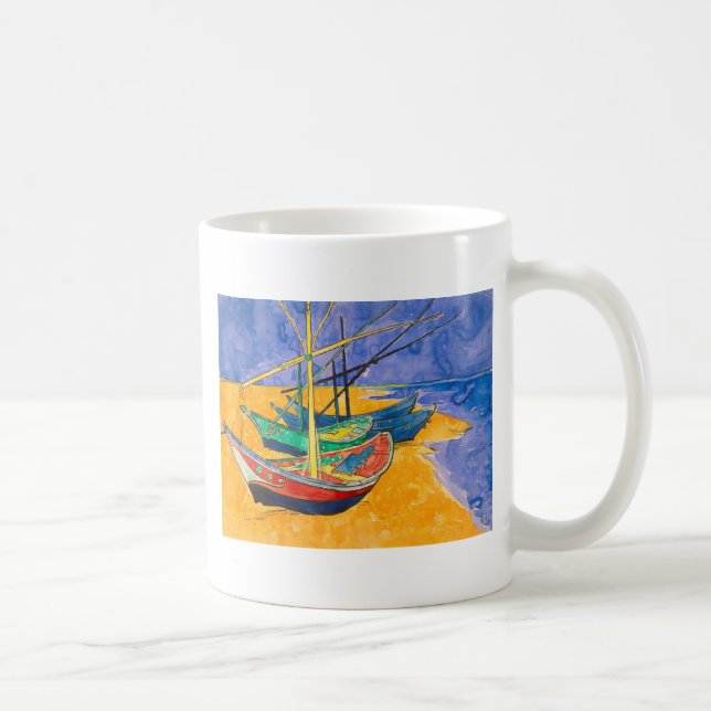 Van Gogh Boats Impressionism Beach Coffee Mug (Right)