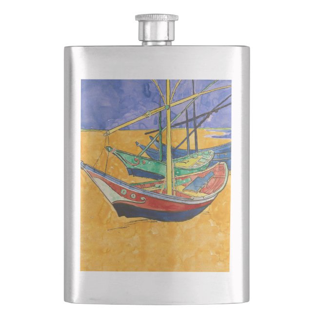 Van Gogh Boats Impressionism Beach Flask (Front)