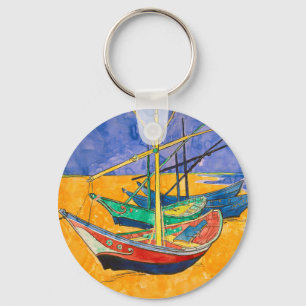 Van Gogh Boats Impressionism Beach Keychain