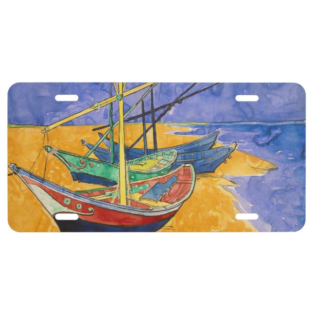 Van Gogh Boats Impressionism Beach License Plate (Front)