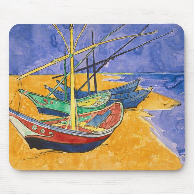 Van Gogh Boats Impressionism Beach Mouse Pad (Front)