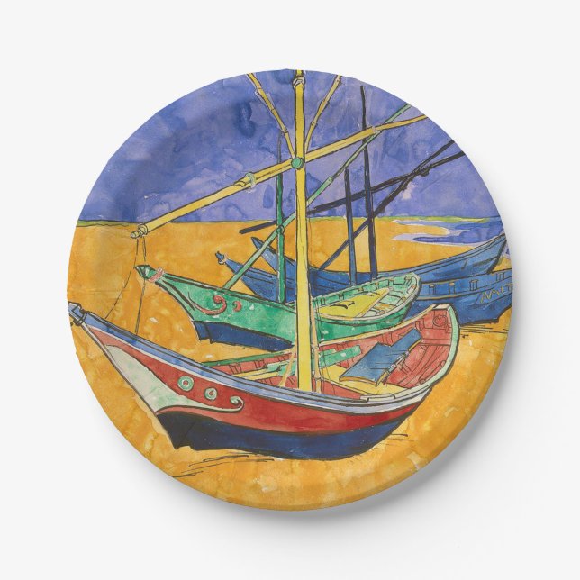 Van Gogh Boats Impressionism Beach Paper Plates (Front)