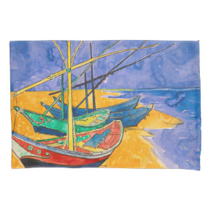 Van Gogh Boats Impressionism Beach Pillow Case