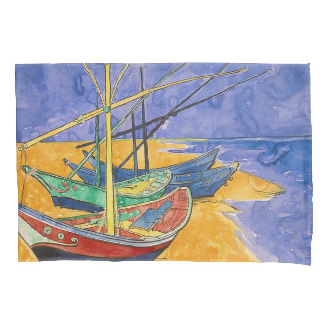 Van Gogh Boats Impressionism Beach Pillow Case (Front)