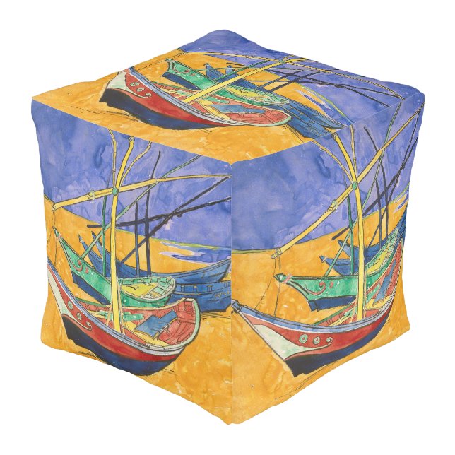 Van Gogh Boats Impressionism Beach Pouf (Angled Front)