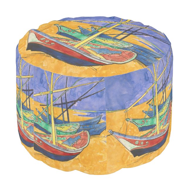 Van Gogh Boats Impressionism Beach Pouf (Angled Back)