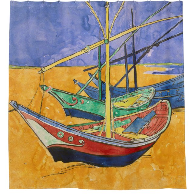 Van Gogh Boats Impressionism Beach Shower Curtain (Front)