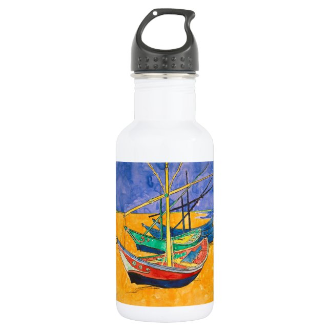 Van Gogh Boats Impressionism Beach Stainless Steel Water Bottle (Front)