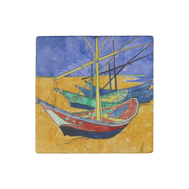 Van Gogh Boats Impressionism Beach Stone Magnet (First Magnet)