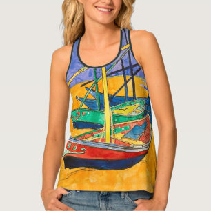 Van Gogh Boats Impressionism Beach Tank Top