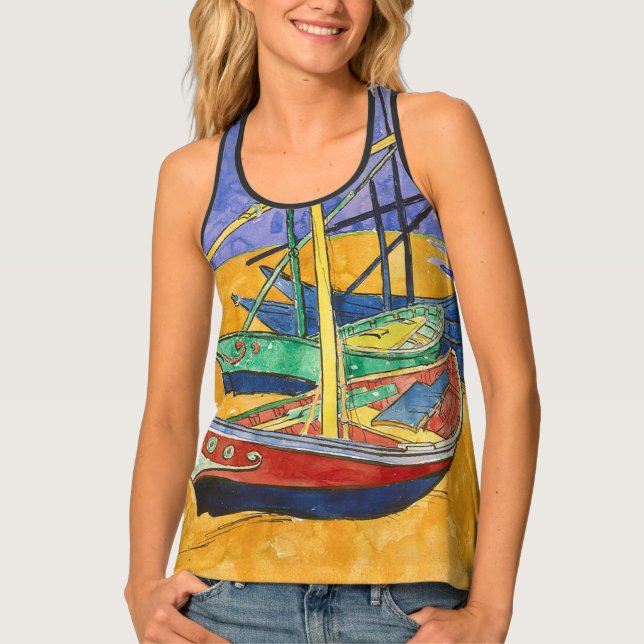 Van Gogh Boats Impressionism Beach Tank Top (Front)