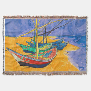 Van Gogh Boats Impressionism Beach Throw Blanket