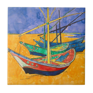 Van Gogh Boats Impressionism Beach Tile