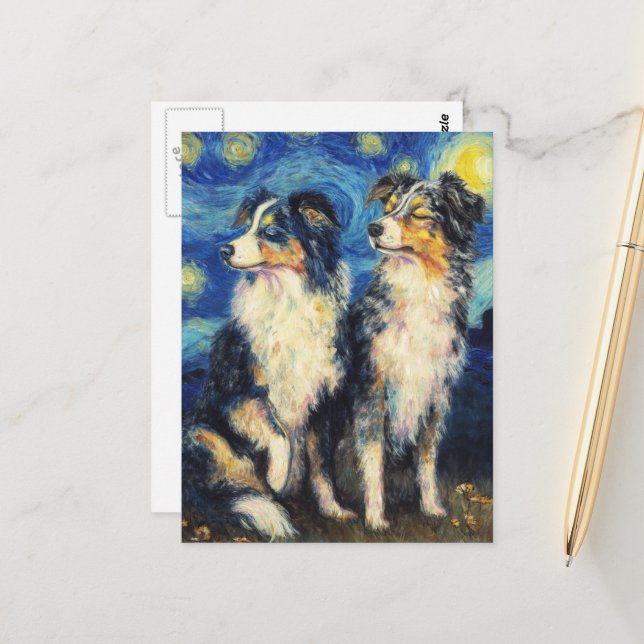 Van Gogh Border Collies Postcard (Front/Back In Situ)