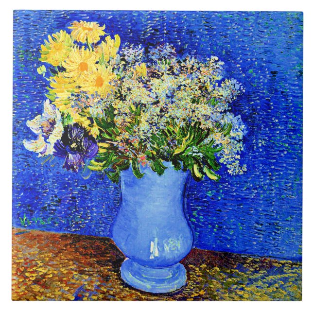 Van Gogh - Bouquet of Flowers in Blue Vase Ceramic Tile (Front)