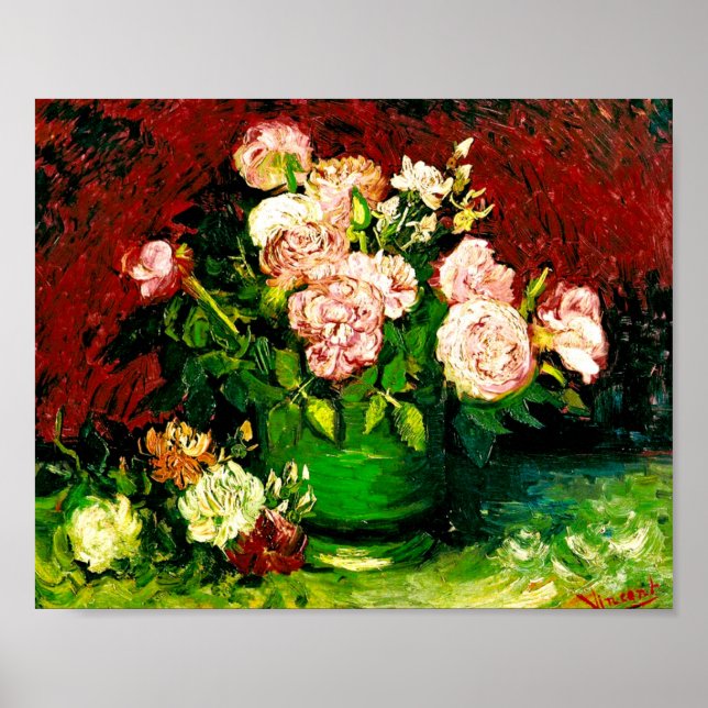 Van Gogh Bowl with Peonies and Roses Poster (Front)