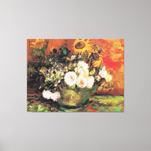 Van Gogh - Bowl with Sunflowers, Roses... Canvas Print