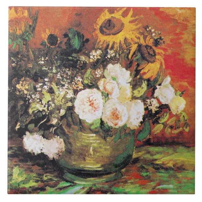 Van Gogh - Bowl with Sunflowers, Roses... Ceramic Tile (Front)