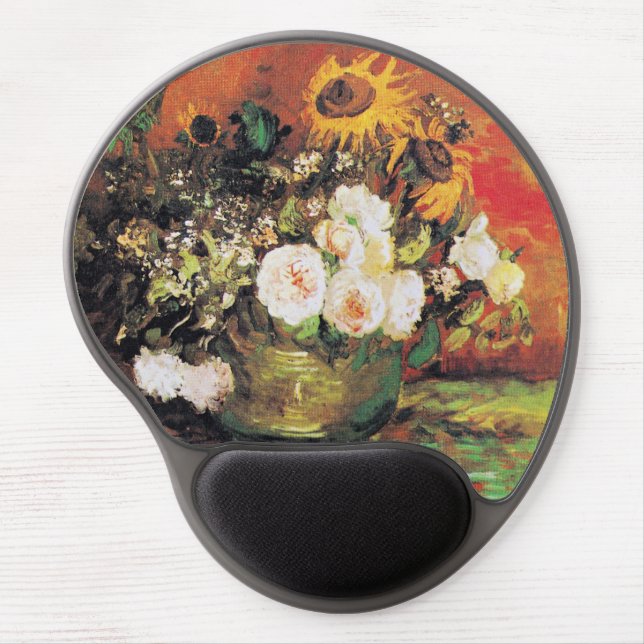 Van Gogh - Bowl with Sunflowers, Roses... Gel Mouse Pad (Front)
