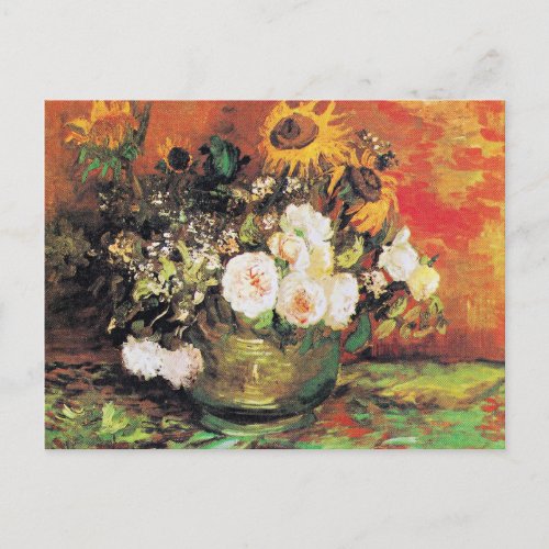 Van Gogh _ Bowl with Sunflowers Roses Postcard