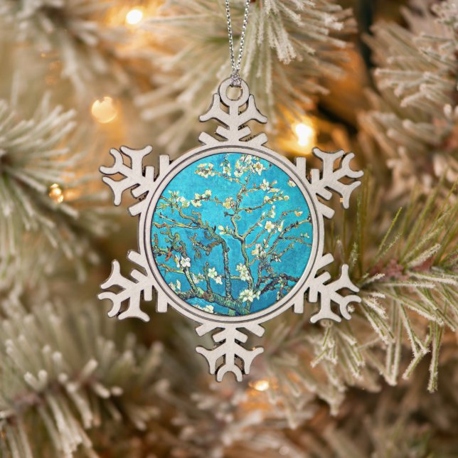 Van Gogh: Branches with Almond Blossoms Snowflake Pewter Christmas Ornament (Tree)