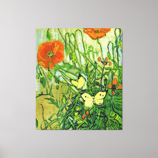 Van Gogh - Butterflies and Poppies, famous artwork Canvas Print (Front)