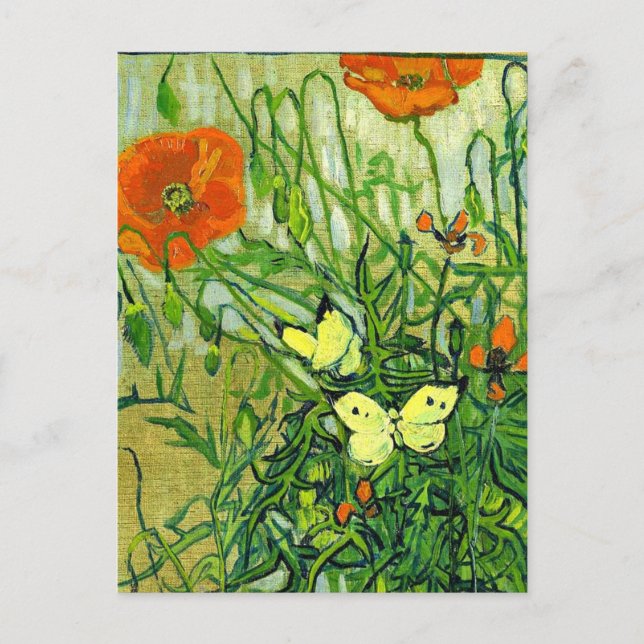 Van Gogh - Butterflies and Poppies, famous artwork Postcard (Front)